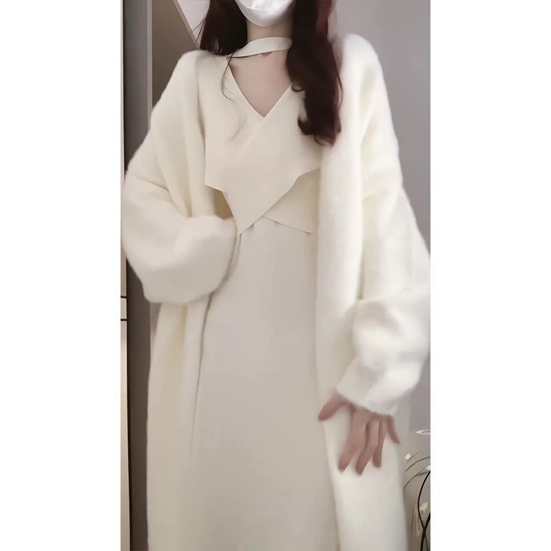 2025秋冬季温柔系气质慵懒针织开衫打底内搭奶糯针织连衣裙子套装|undefined