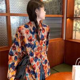 新款港式复古碎花衬衫外套女春夏沙滩度假慵懒风休闲宽松防晒上衣