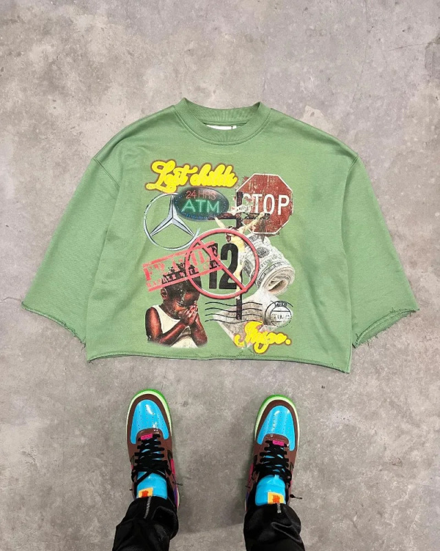 欧米の越境落書きプリントtシャツ五分袖ゆったりヒップホップ上着ファッションブランドシリーズ|undefined