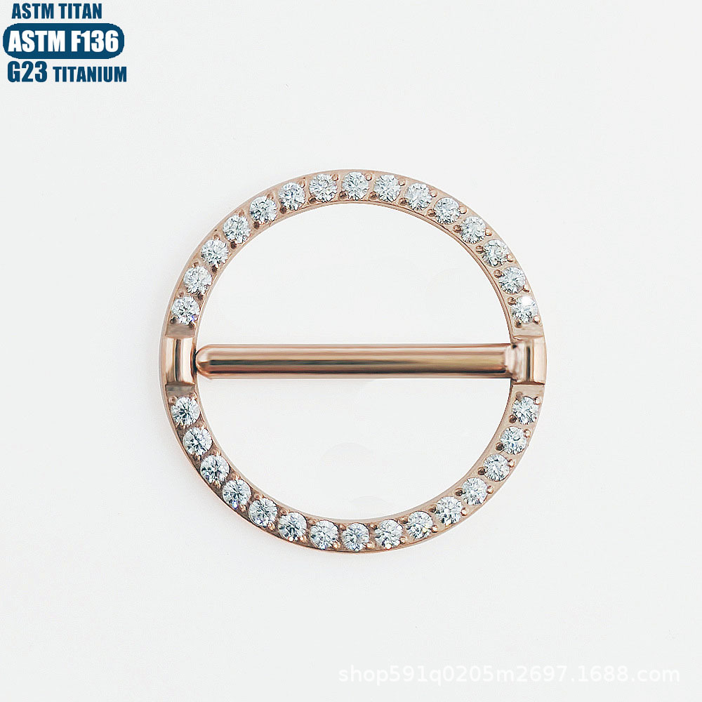 F136 Titanium Alloy Round Nipple Ring with Zircon, Rose Gold, 1.6*14mm, Body Piercing Jewelry for Nipple detail image 10