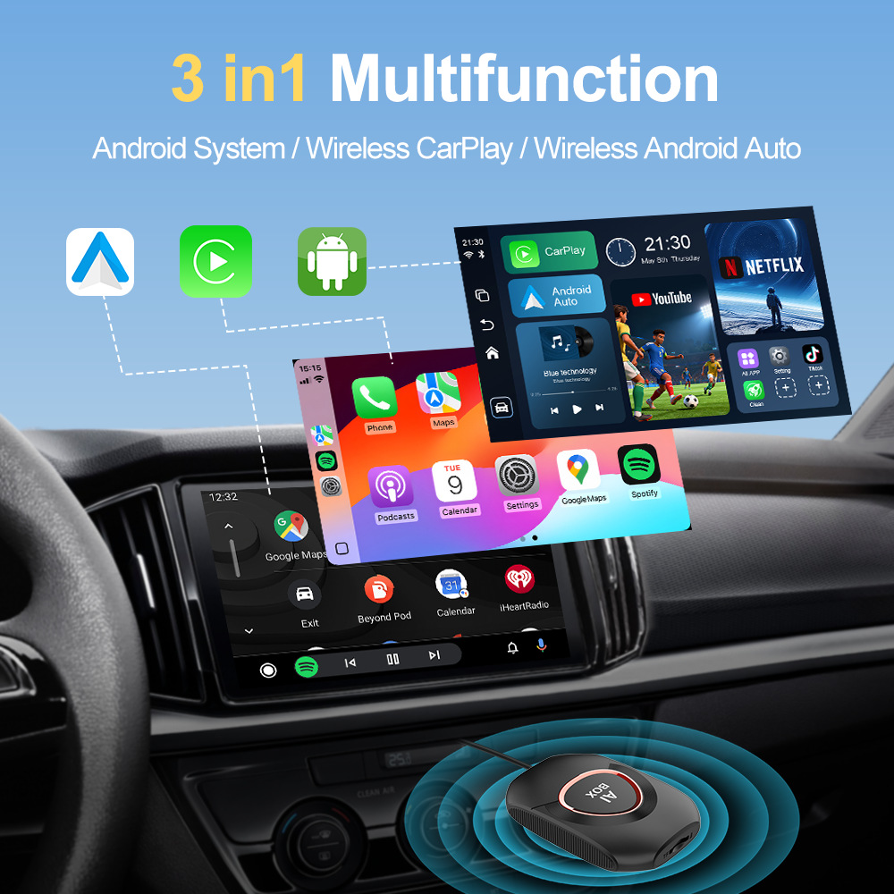 Cross-Border Carplay Box Wired to Wireless Apple Android Auto Connectivity Smart 2+16Gb