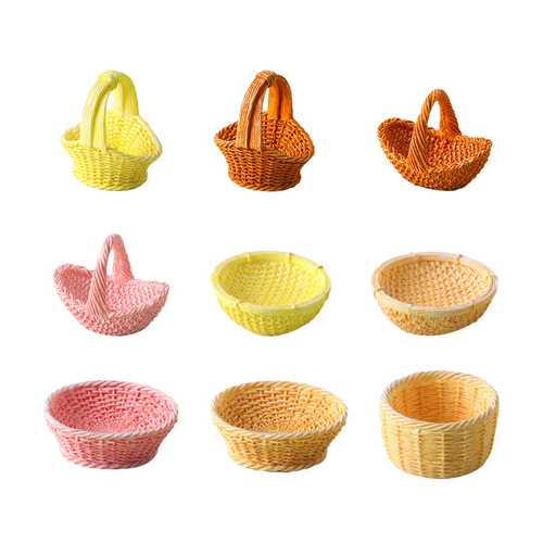 Creative simulation handmade bamboo basket and crate DIY decorative hanging accessories miniature fruits and vegetables basket small decor item