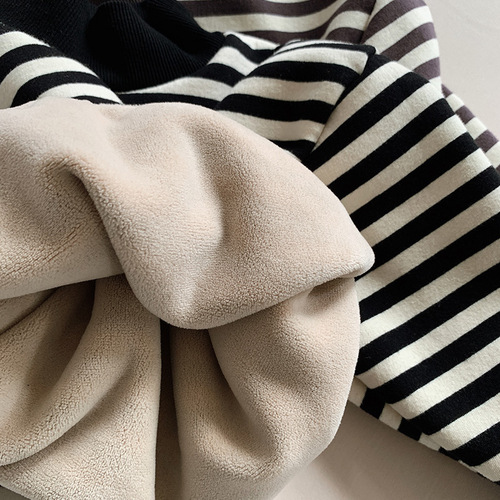 Polar fleece striped sweatshirt 2024 autumn and winter new style for boys and girls plus velvet thickened mid-high collar pullover sweatshirt trendy