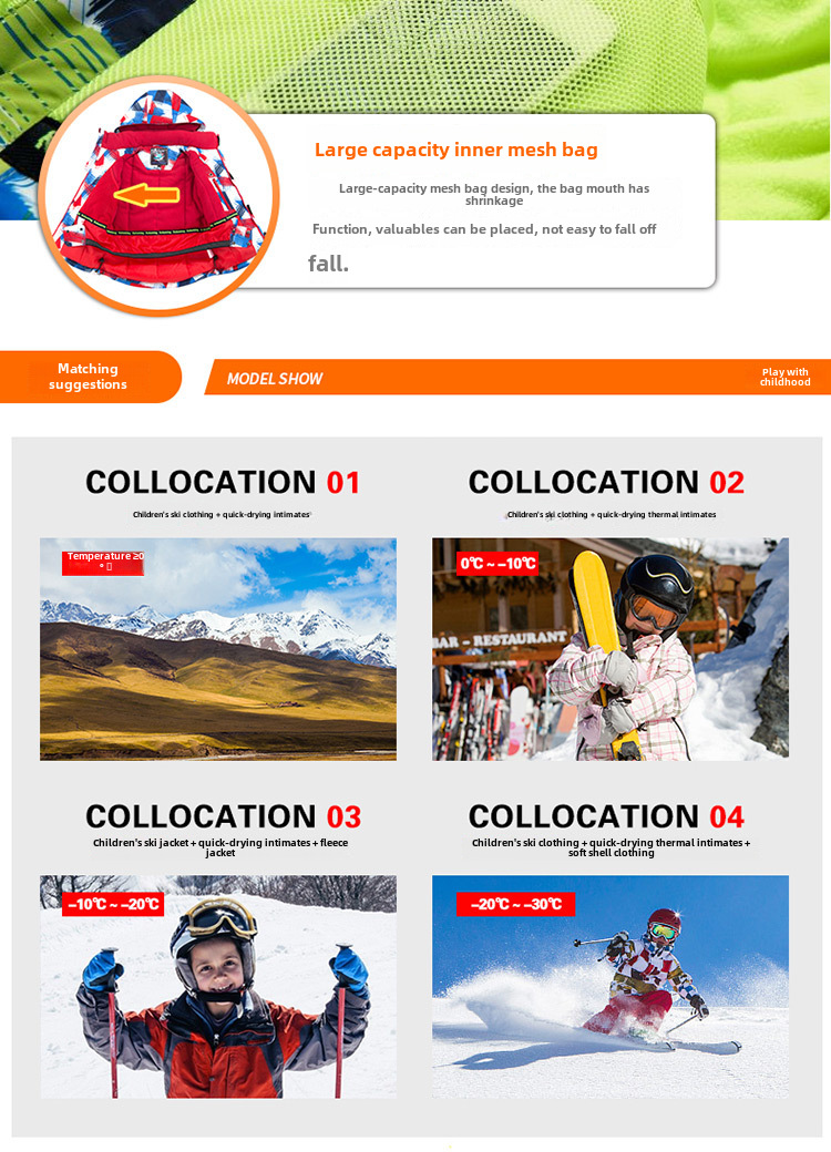 Giacca da sci per bambini impermeabile calda imbottita_voghion.com