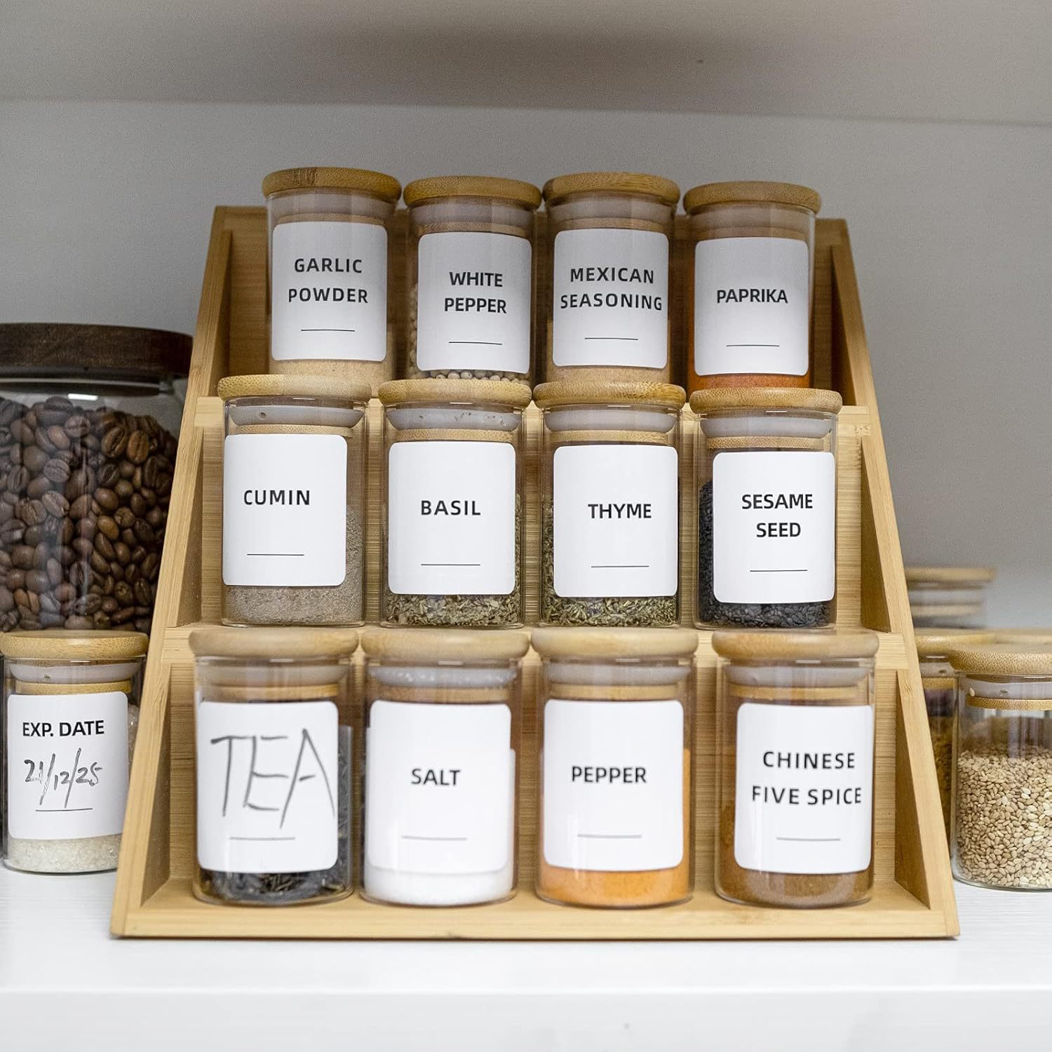 Kitchen seasonings jar suit bamboo lid high borosilicate glass jar 120ml storage bottle 12 piece set with bamboo and wood seasonings rack