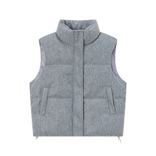 2026 autumn and winter new style gray woolen wool high-quality feeling, slimming and thick down cotton suit, women's vest, fashionable outer vest