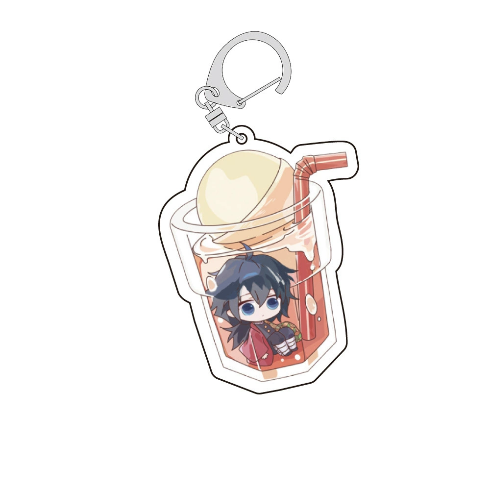 Double-sided Acrylic Keychain, Fruit Tea Design, Transparent Chibi Character Charm (assorted colors)