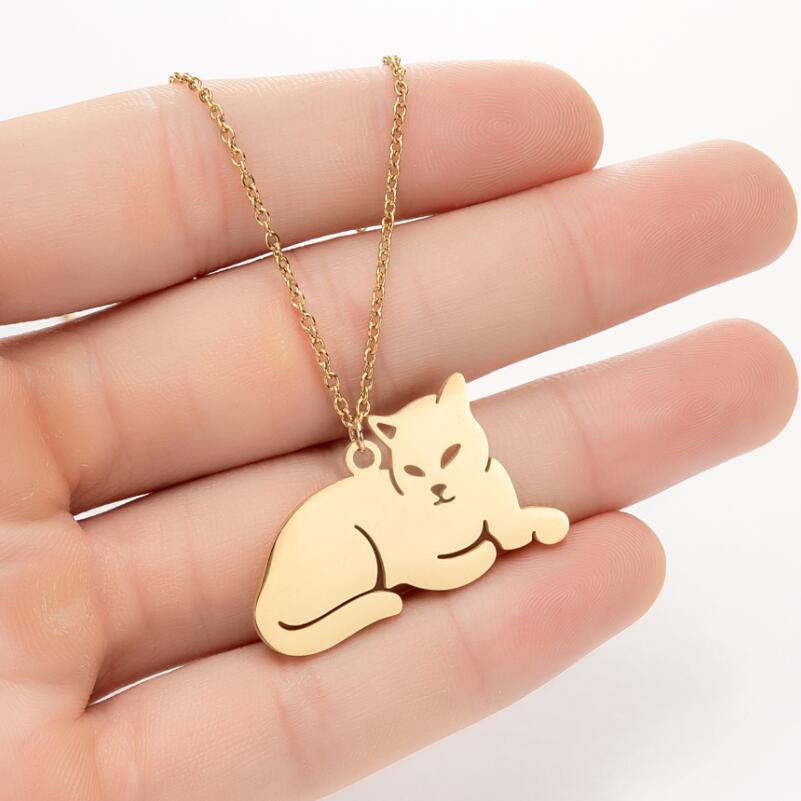 Stainless Steel Titanium Steel Fashion Plating Cat Pendant Necklace display picture 3