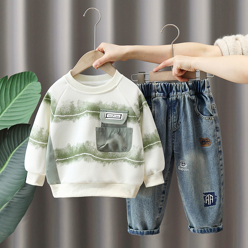 7611 traje de primavera para niños 2025 nuevo suéter de primavera y otoño para niños guapos de dos piezas para niños