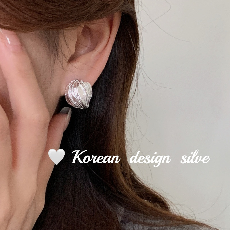 韓版2024款ins風飾品 S925純銀重工核桃殼耳釘小眾設計高級感耳釘