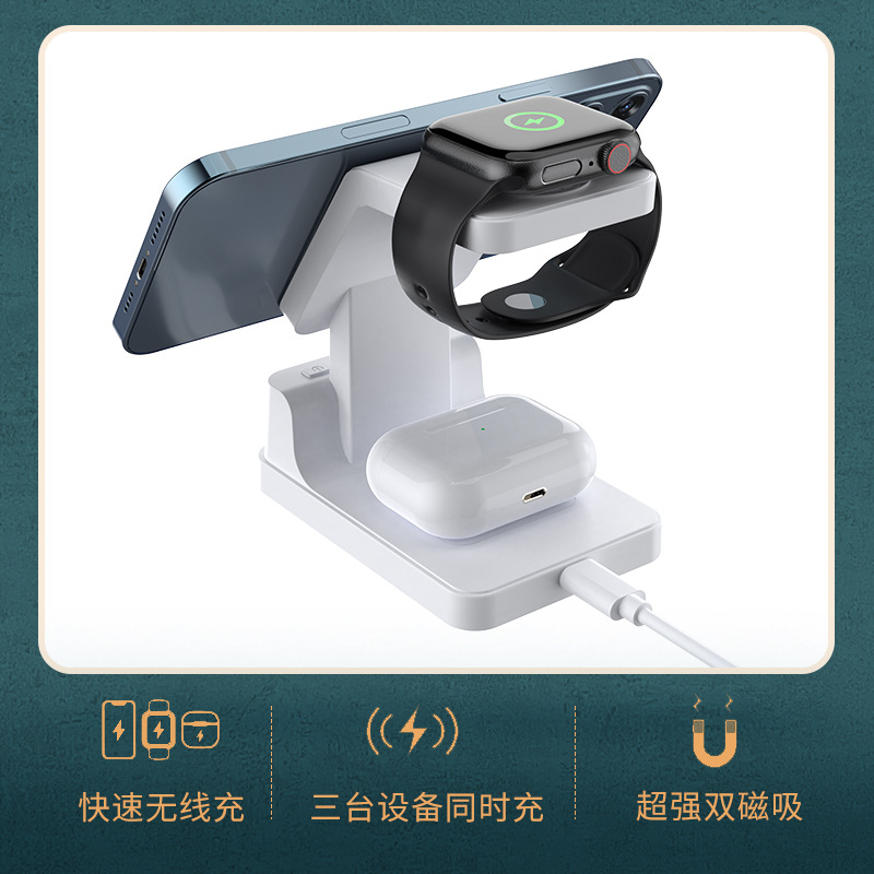 Escritorio de cuatro en un soporte magnético del teléfono móvil cargador inalámbrico 15W multifunción con reloj digital cargador inalámbrico