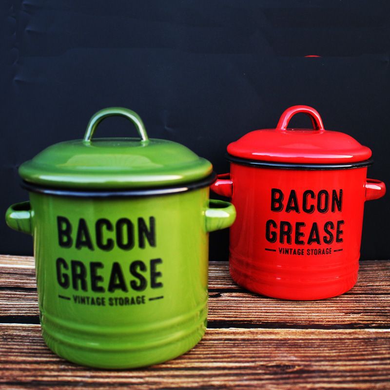 High barrel enamel storage tank with lid high temperature resistant binaural lard barrel thick large capacity jar can be printed logo