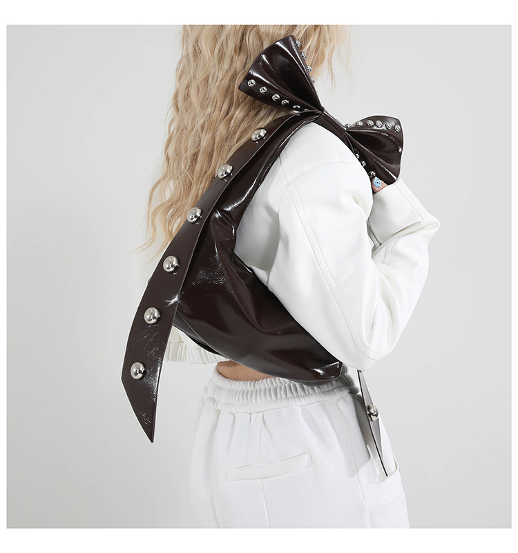 302g Weight Polyester Lining Material Zipper Closure Type Single Shoulder Strap Strap Type Shoulder Bag Bags Type Casual, Daily, Shopping Occasion Pu Leather Material Solid Color, Bow Knot Pattern All Seasons Season Women's Gender Streetwear Style Dumpling Shape Shape Women's Pu Leather Solid Color Bow Knot Streetwear Dumpling Shape Zipper Shoulder Bag 18