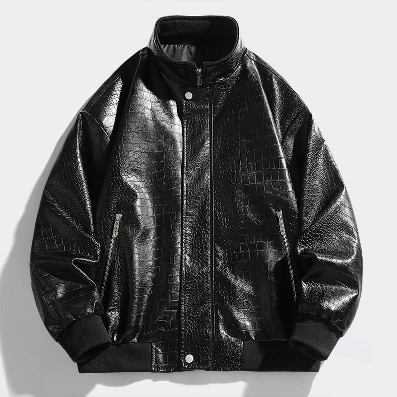 2024 New Crocodile Style Leather Jacket Men's Jacket National Fashion American Style Leather Men's PU Washed Leather Jacket Men's Top