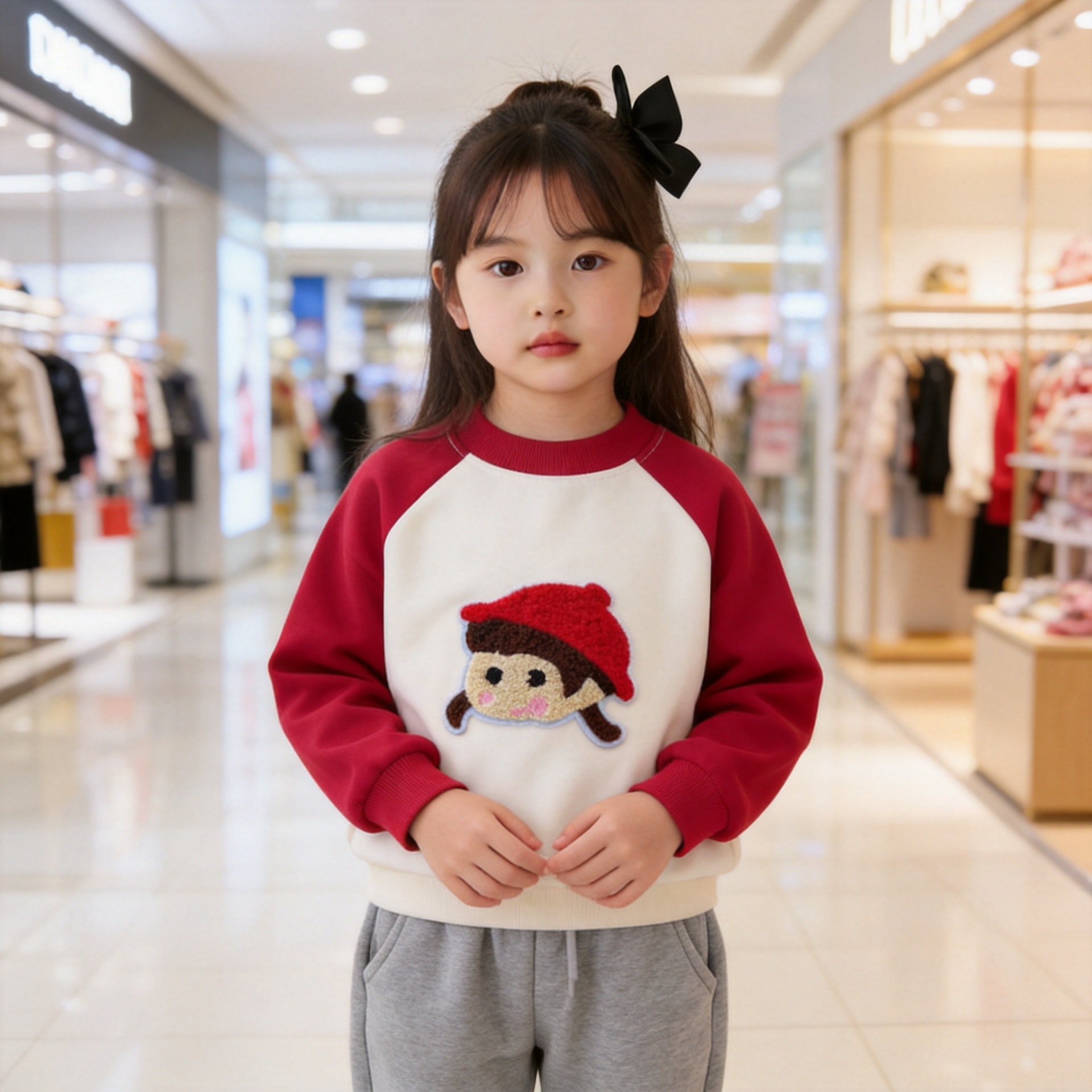 儿童秋冬加厚毛巾绣卫衣女童卡通休闲长袖保暖学生上衣跨境专供