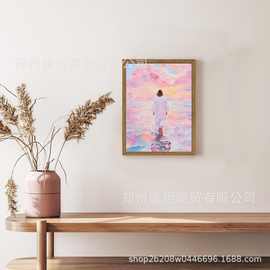 亚马逊跨境外贸希音TEMU装饰画粉色耶稣水面海报艺术画芯家居客厅