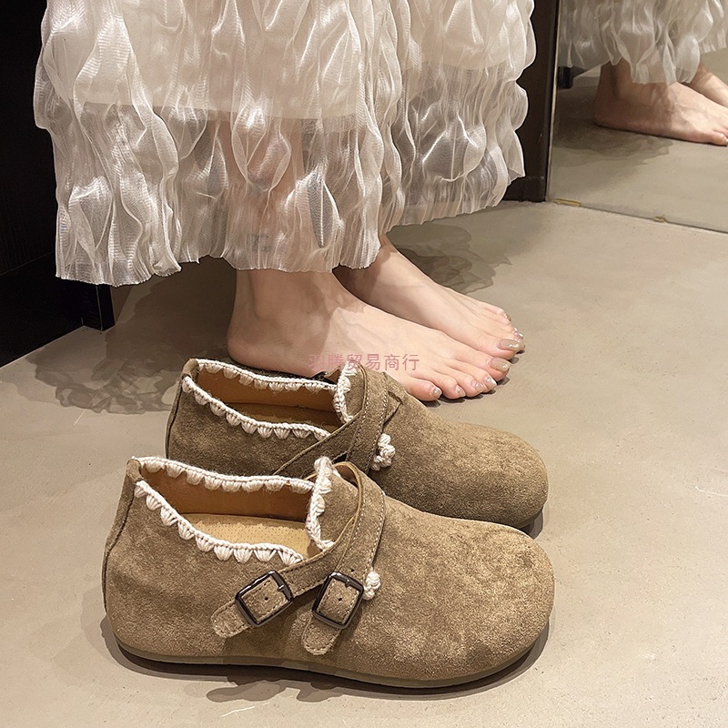 2025秋季新款百搭勃肯鞋爆款森系刺绣金属扣内增高网红韩版包头拖