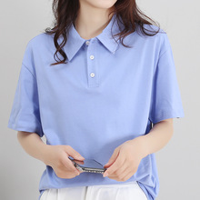 Polo衫短袖T恤女生夏装情侣新款初中高中学生韩版宽松学院风上衣