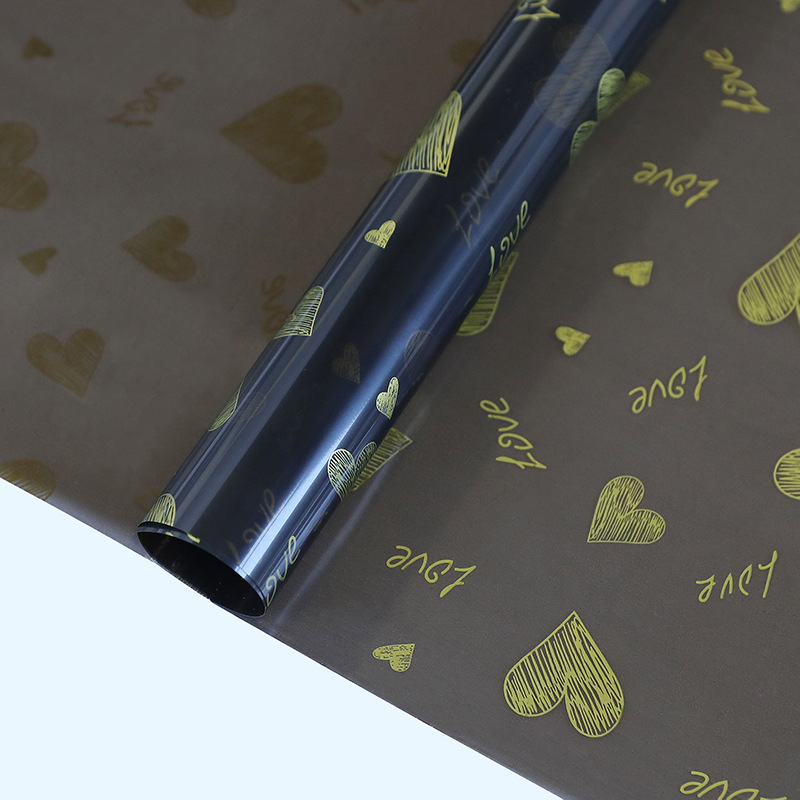 Fábrica de fiestas de flores al por mayor transfronterizo nuevo papel de vidrio amor impresa en papel de embalaje de flores transparentes