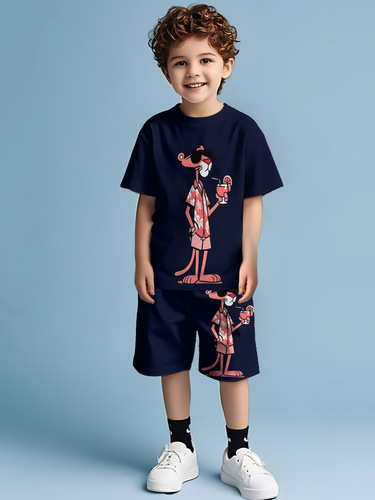 Amazon Cross-border Best-selling Trend 3D Digital Anime Cartoon T-shirt Boys Casual Sports Short-sleeve Set