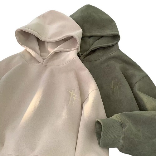 Autumn and winter heavyweight suede velvet hoodie men's trendy vintage American-style oversized loose fleece-lined hooded jacket