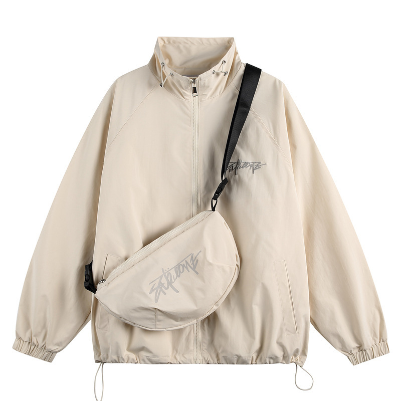 Qilin Fashion Brand Collar Satchel Jacket Men's Autumn Street Casual Couple Loose Outdoor Fashionable College Style Jacket Qilin Fashion Brand Collar Satchel Jacket Men's Autumn Street Casual Couple Loose Outdoor Fashionable College Style Jacket