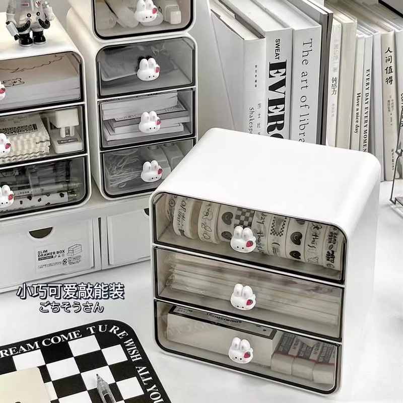 かわいいデスクトップ透明引き出し式収納ケース学生机文房具整理ケースオフィス雑物収納ケース|undefined
