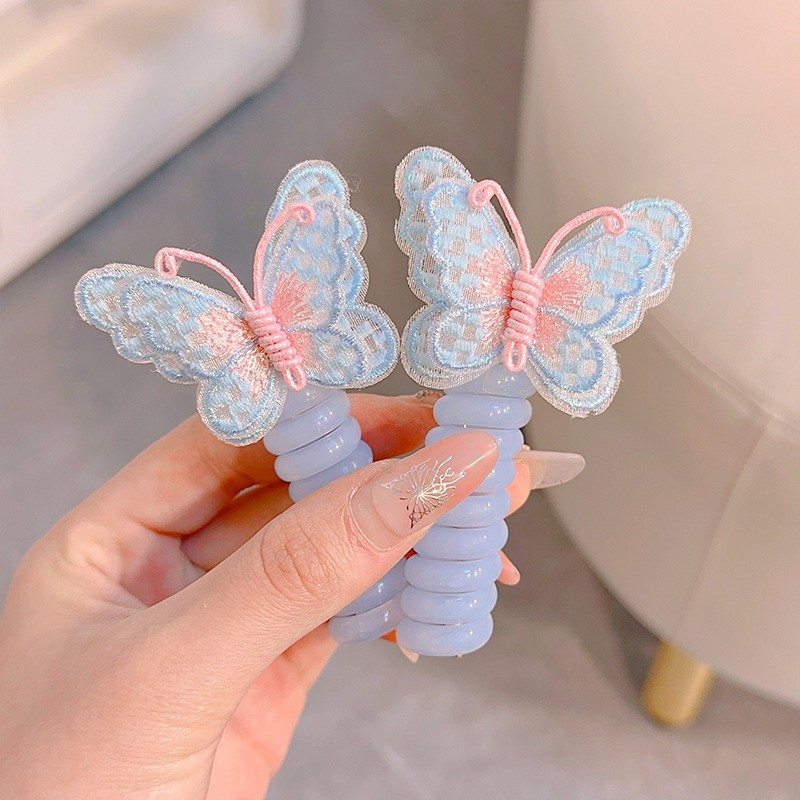Nuevo cable telefónico de mariposa rizado anillo de cabello para niños dulce cabello de cabello de alto valor facial duradero de doble cola de caballo flores mujeres