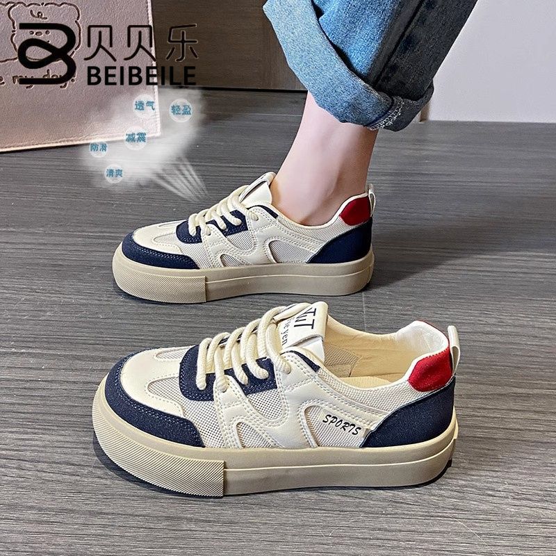 Zapatos de malla transpirables de malla de zapatos blancos de mujer 2024 primavera y verano nuevos zapatos de skate de estilo extranjero zapatos casuales de mujer