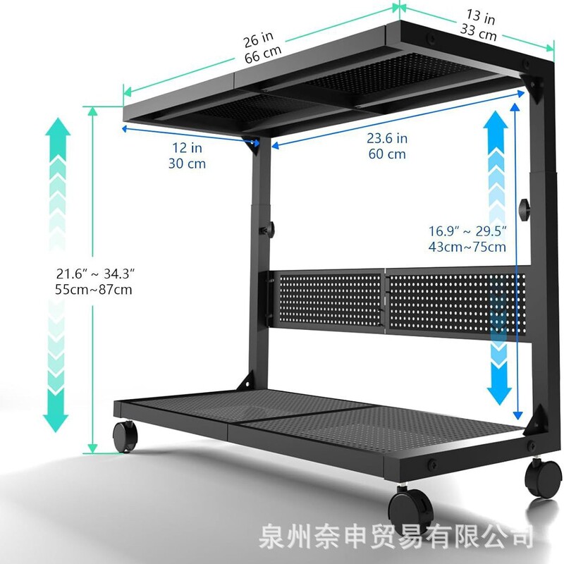 Computer Tower Stand, Height Adjustable, Printer Stand with Rollers, Pegboard Gaming Pc Stand, Mouse Pad Accessories