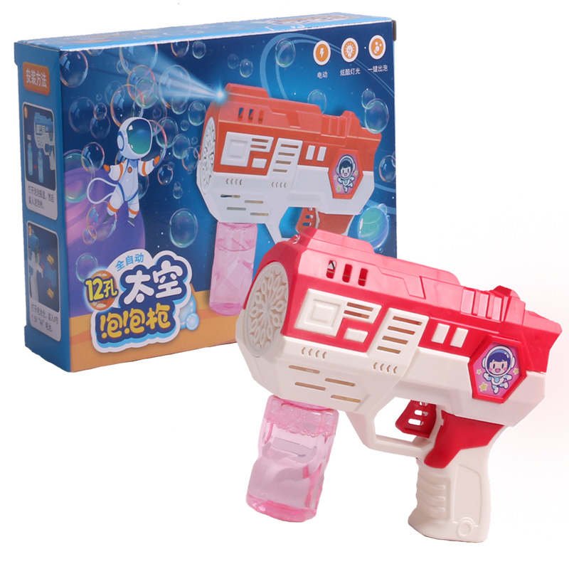 Automático Gatling espacio astronauta máquina de burbujas al aire libre de mano burbuja soplando pistola eléctrica juguetes para niños al por mayor