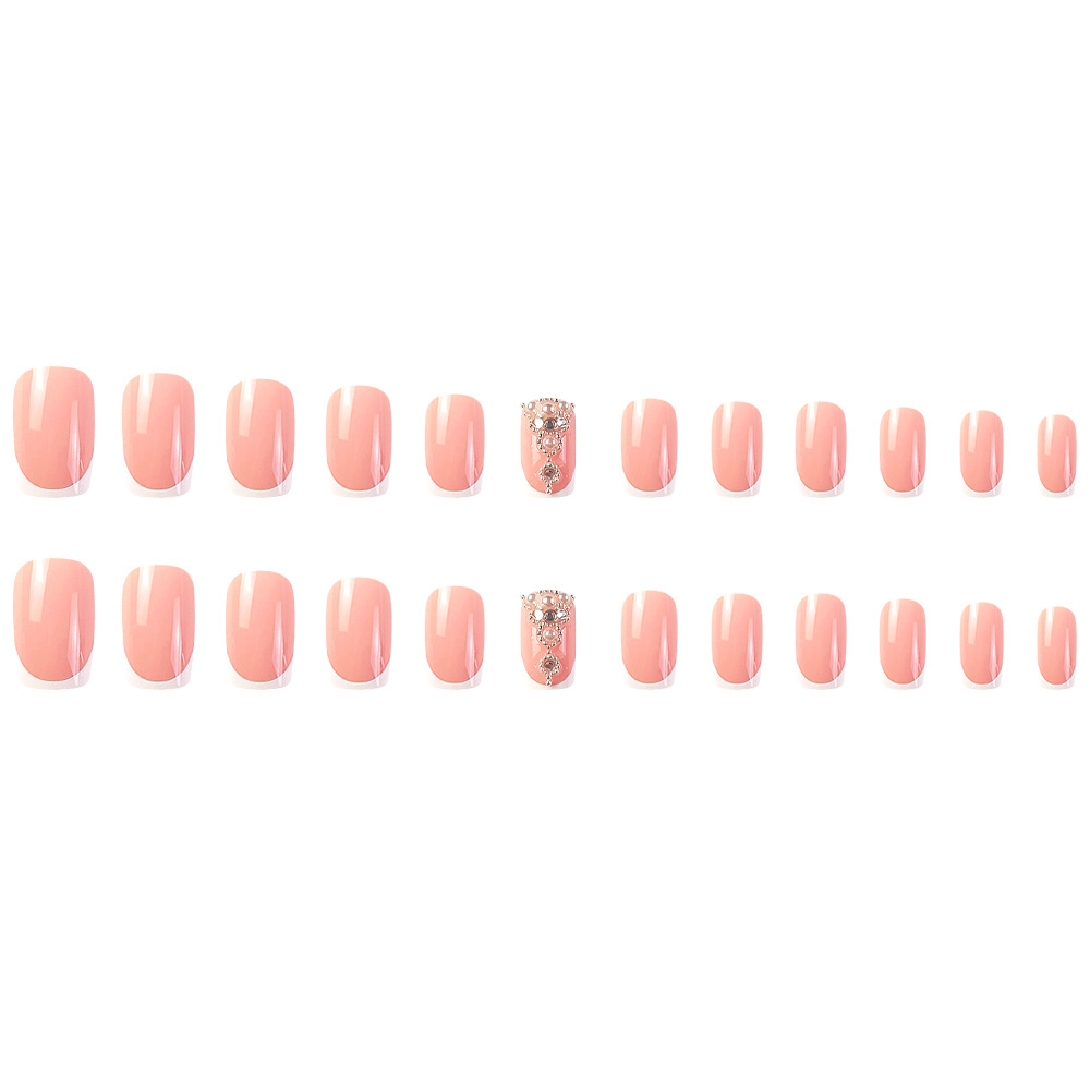 Venta caliente transfronteriza, uñas portátiles de diamantes de imitación de perlas, uñas francesas de borde blanco, uñas falsas simples y desmontables
