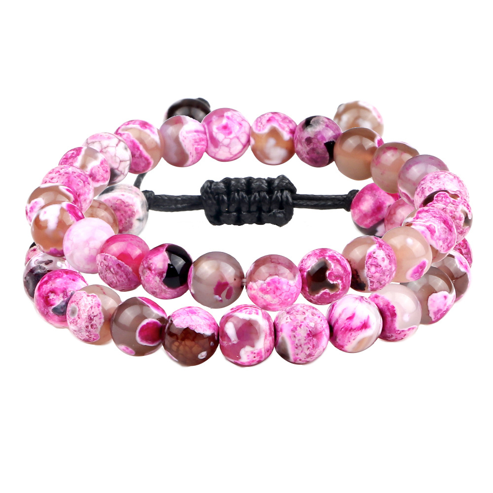 Braccialetto di perline di agata di fuoco colorata intrecciata a mano, set di perline di agata viola, braccialetto di perline buddiste di agata verde con macchie_voghion.com