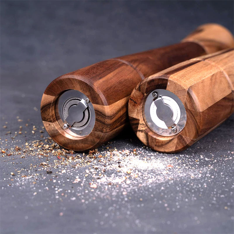 10 pulgadas de Acacia madera molino de pimienta manual de espesor ajustable molinillo de pimienta cocina condimento botella molinillo