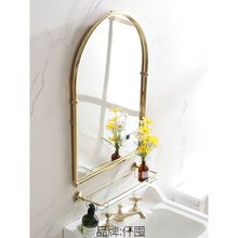 美景复古黄铜拱形智能浴室镜金色卫生间挂墙发光镜子法式梳妆台镜