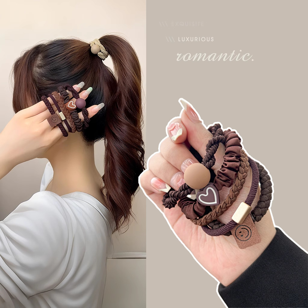 Cuerda para el cabello de color café simple y versátil, cola de caballo alta para mujer, cuerda para la cabeza, banda de goma elástica y duradera, lazo para el cabello de bola para adultos