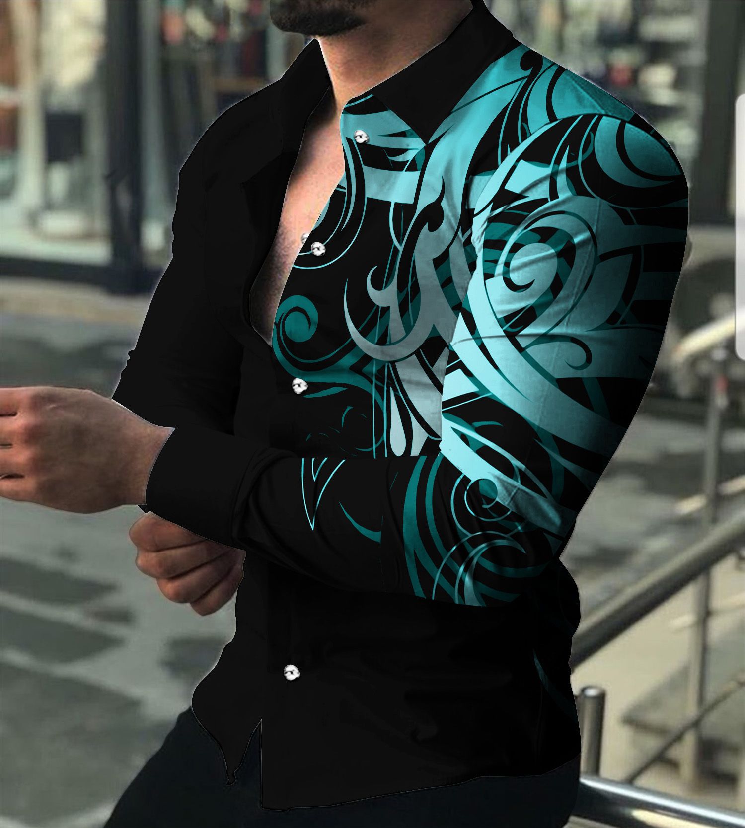 2023 amazon europeo y americano transfronterizo comercio exterior eBay hombres moda impresión moda slim-fit camisa de manga larga hombres