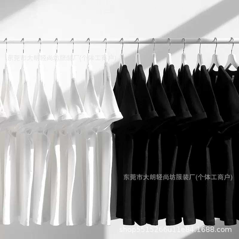 纯棉黑白色短袖T恤女定制ins男女同款重磅不透圆领纯色打底衫批发