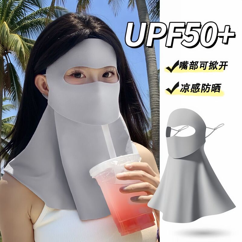 Water-Drinkable Sun Protection Mask, Long Face Mask with Integrated Neck Protection, Uv Protection, Full-Face Breathable Sun Protection Mask