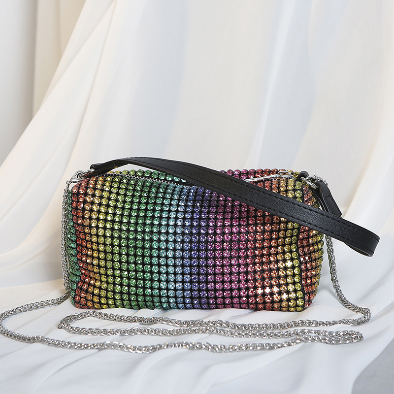 Rainbow Polyester Colorful Rhinestone Cylindrical Clutch Evening Bag display picture 3
