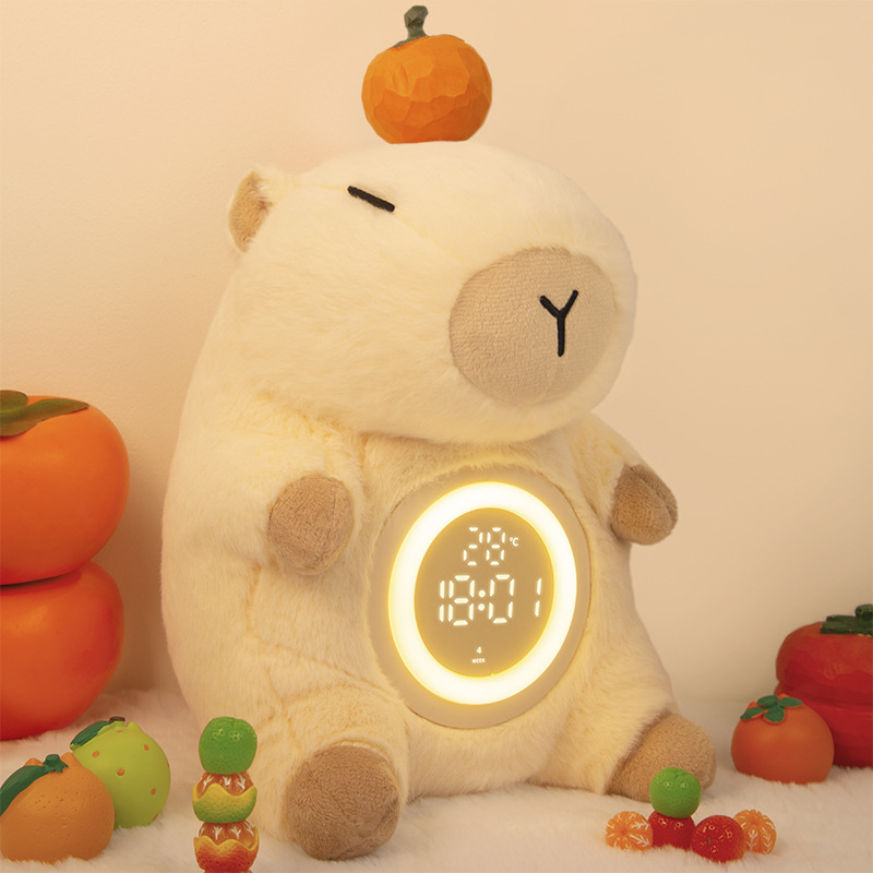 ぬいぐるみカピバラナイトライト誕生日プレゼント充電式子供クリエイティブ寝室雰囲気目覚まし時計ベッドサイドランプ|undefined