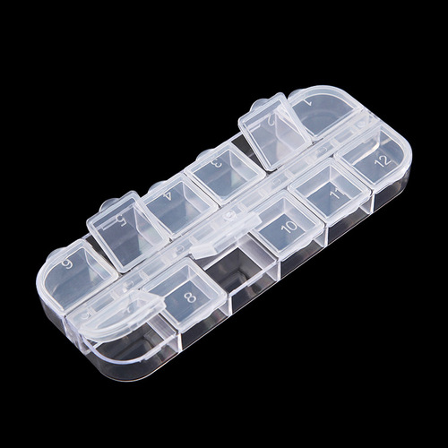 Nail Art Tools and Accessories Long Box with 12 Compartments Rectangle Nail Drill Box and Dotting Tool Storage Box Tool Set Wholesale