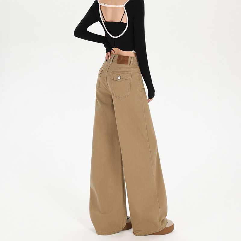 Khaki Drapey Wide-Leg Jeans for Women, New Style, Loose Fit, Slimming Straight-Leg Floor-Length Pants Khaki Drapey Wide-Leg Jeans for Women, New Style, Loose Fit, Slimming Straight-Leg Floor-Length Pants