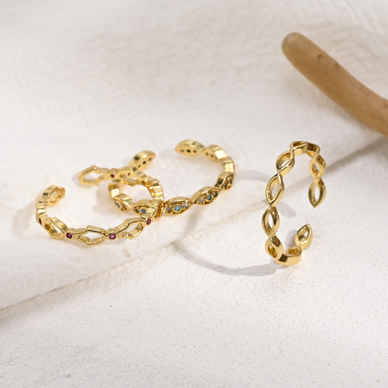 Fashion Geometric Copper Open Ring Stoving Varnish Zircon Copper Rings