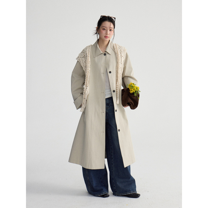 [Songming] British Style Lace Shawl Lapel Windbreaker Jacket Women's Spring New Commuter Coat W0087D