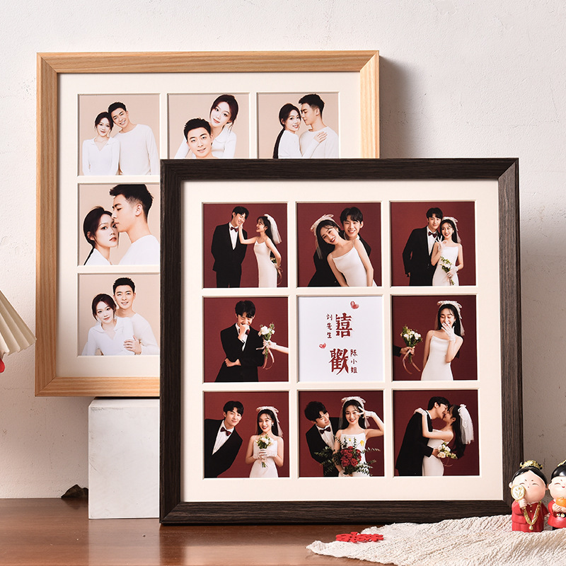 9-Grid Photo Frame Display Stand with Photo Printing DIY Birthday Couple Gift Memory Album Wedding Photo Set