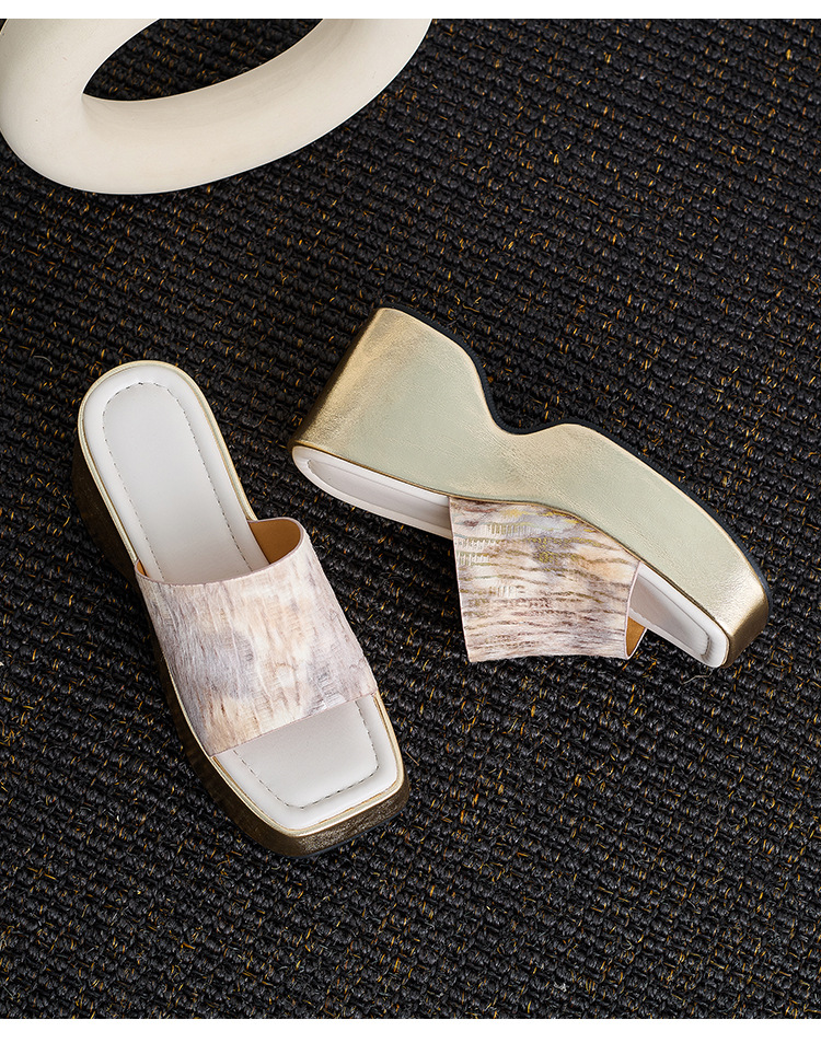 Sandal cao gót nữ hở mũi đế xuồng vuông chất da bò lông ngựa — Hồng ngó sen, màu mơ chi tiết 9