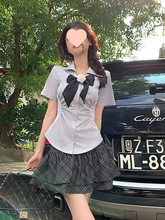 学院风JK套装蝴蝶结短袖衬衫上衣女夏季格子蛋糕短裙半身裙两件润