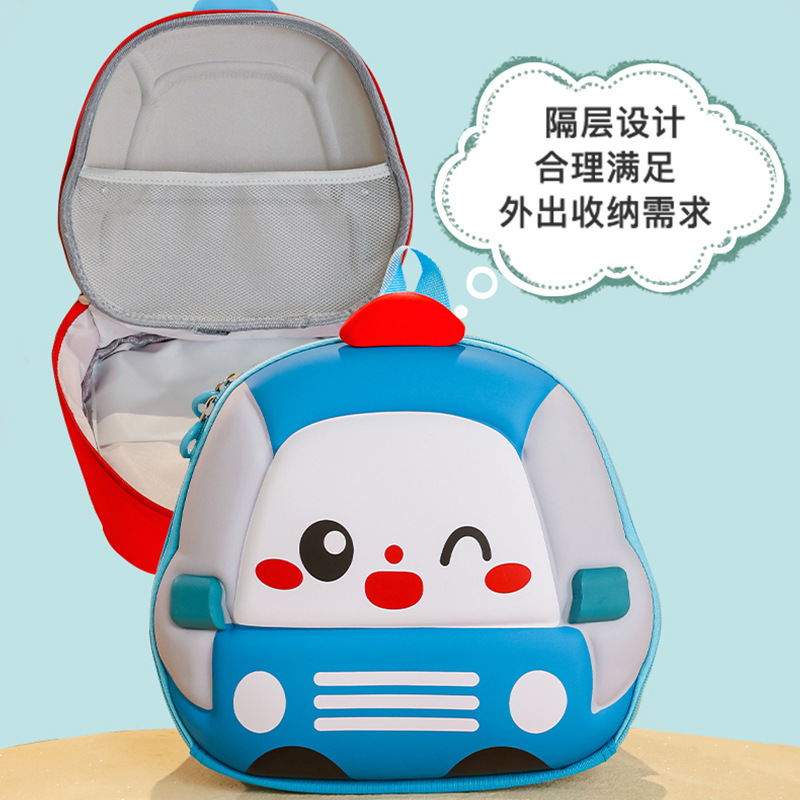 Mochila de niños de dibujos animados coches tridimensionales mochila de niños de jardín de infantes mochila transpirable de clase media y grande mochila de niños pequeños