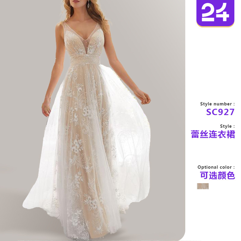 Nuevo Vestido de Novia 2026 para Comercio Exterior Europeo y Americano, Vestido de Novia Sexy con Cuello en V y Encaje sin Mangas, Estilo Amazon